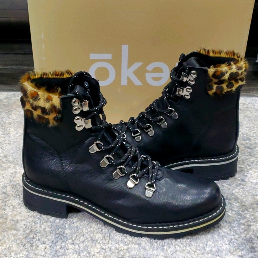 Oker Short Boots with leopard trim